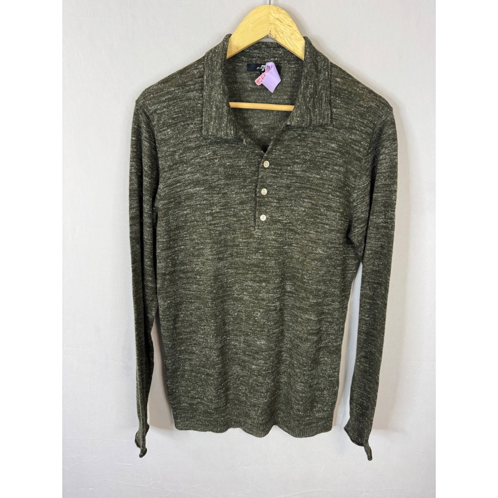 7 For All Mankind Mens Olive Green Wool Linen Blend Polo Sweater Small AM5241245